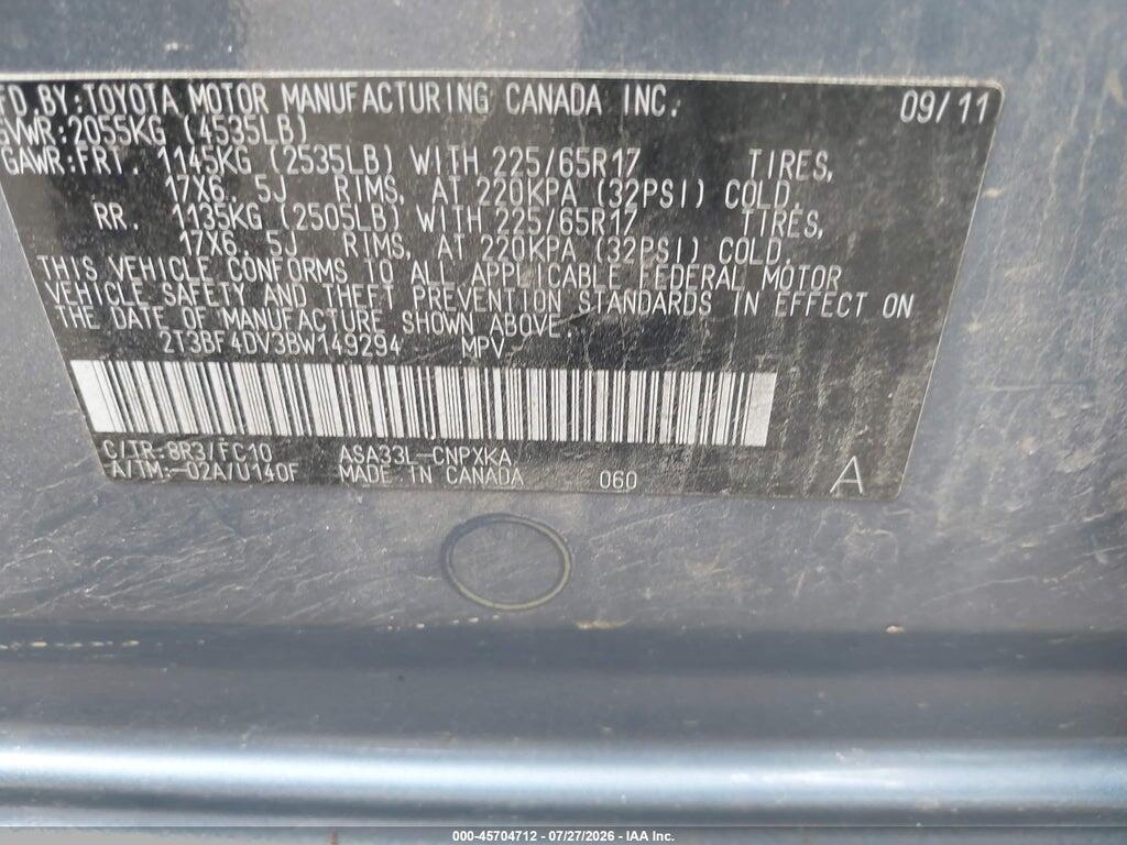 2T3BF4DV3BW149294 2011 TOYOTA RAV4 photo no. 9