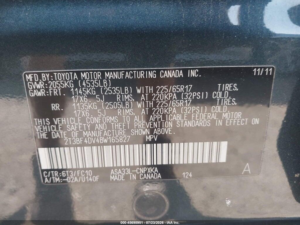 2T3BF4DV4BW165827 2011 TOYOTA RAV4 photo no. 9
