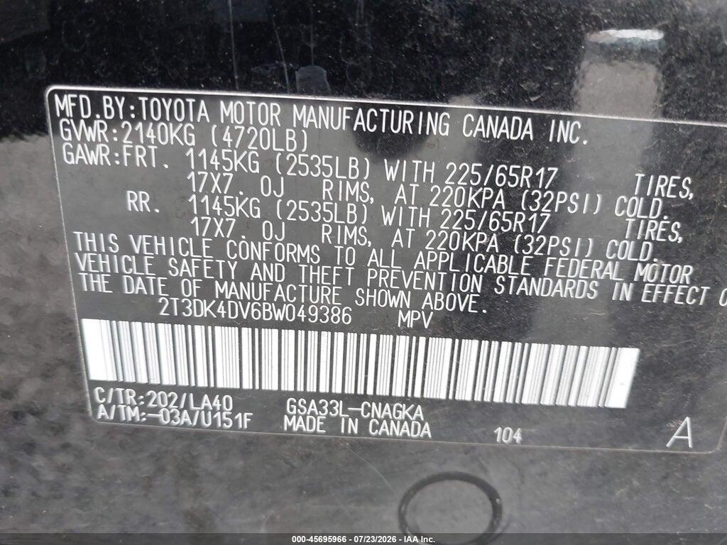 2T3DK4DV6BW049386 2011 TOYOTA RAV4 photo no. 9