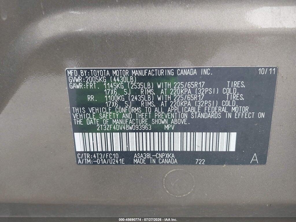 2T3ZF4DV4BW093963 2011 TOYOTA RAV4 photo no. 9