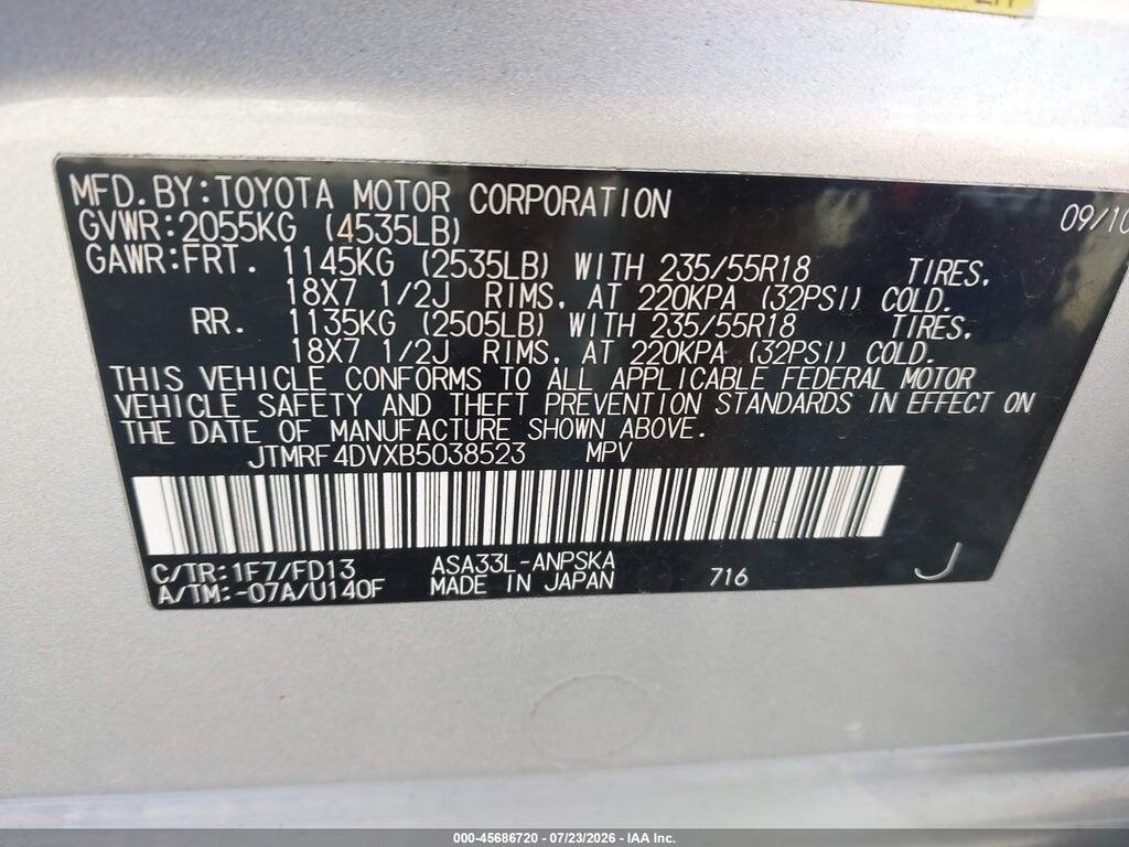 JTMRF4DVXB5038523 2011 TOYOTA RAV4 photo no. 9