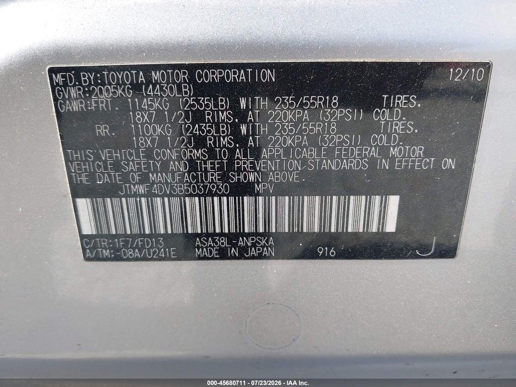 JTMWF4DV3B5037930 2011 TOYOTA RAV4 photo no. 9