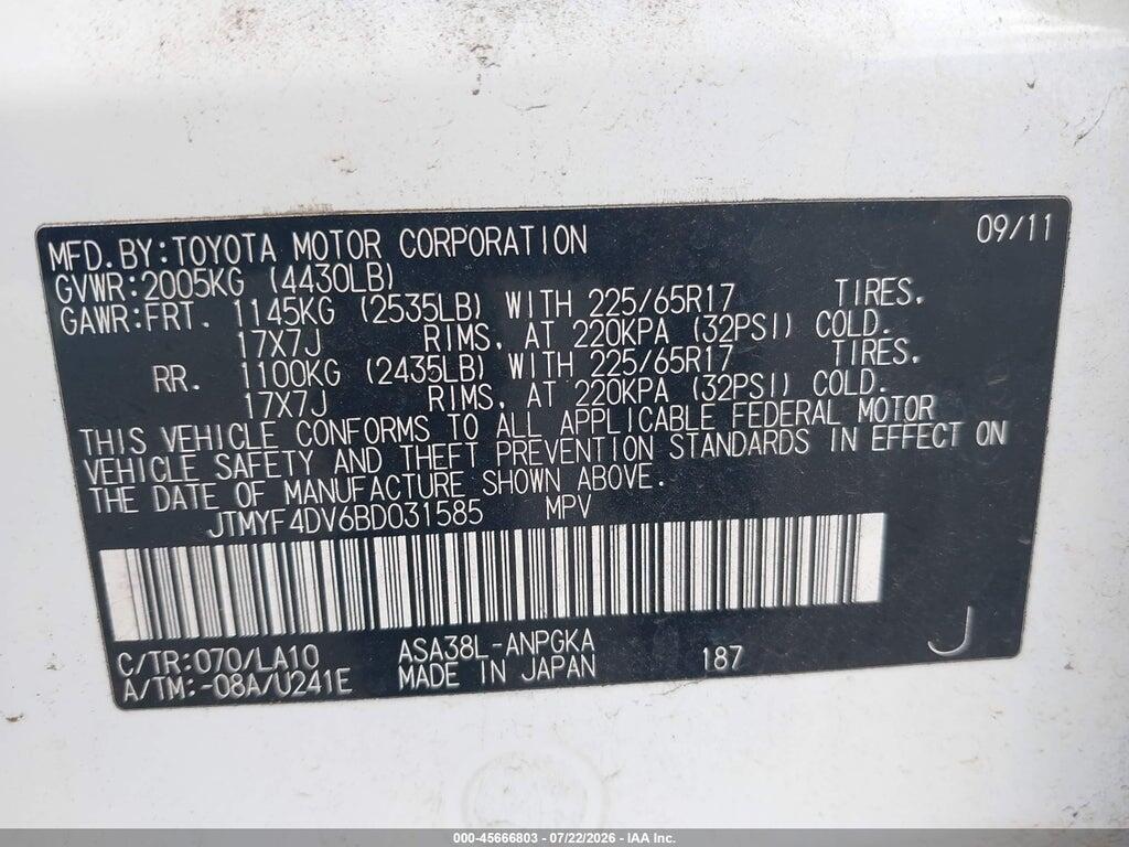 JTMYF4DV6BD031585 2011 TOYOTA RAV4 photo no. 9