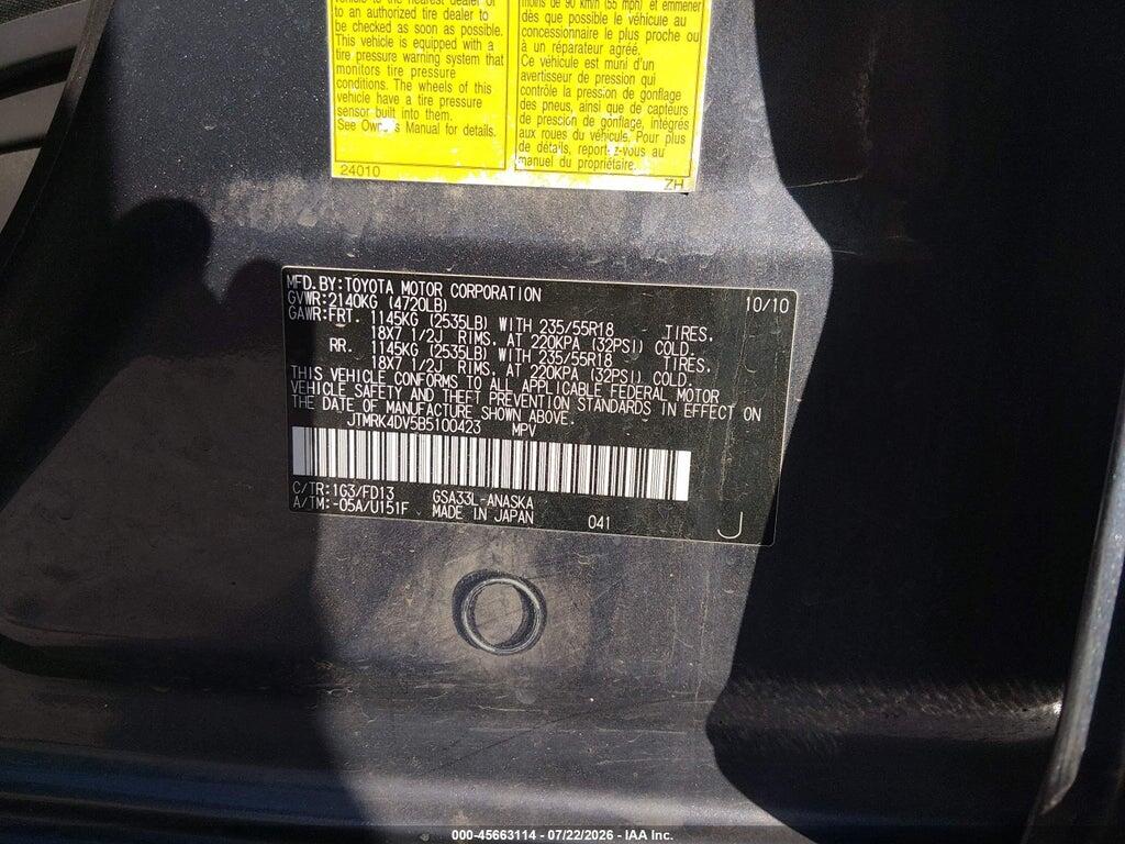 JTMRK4DV5B5100423 2011 TOYOTA RAV4 photo no. 9