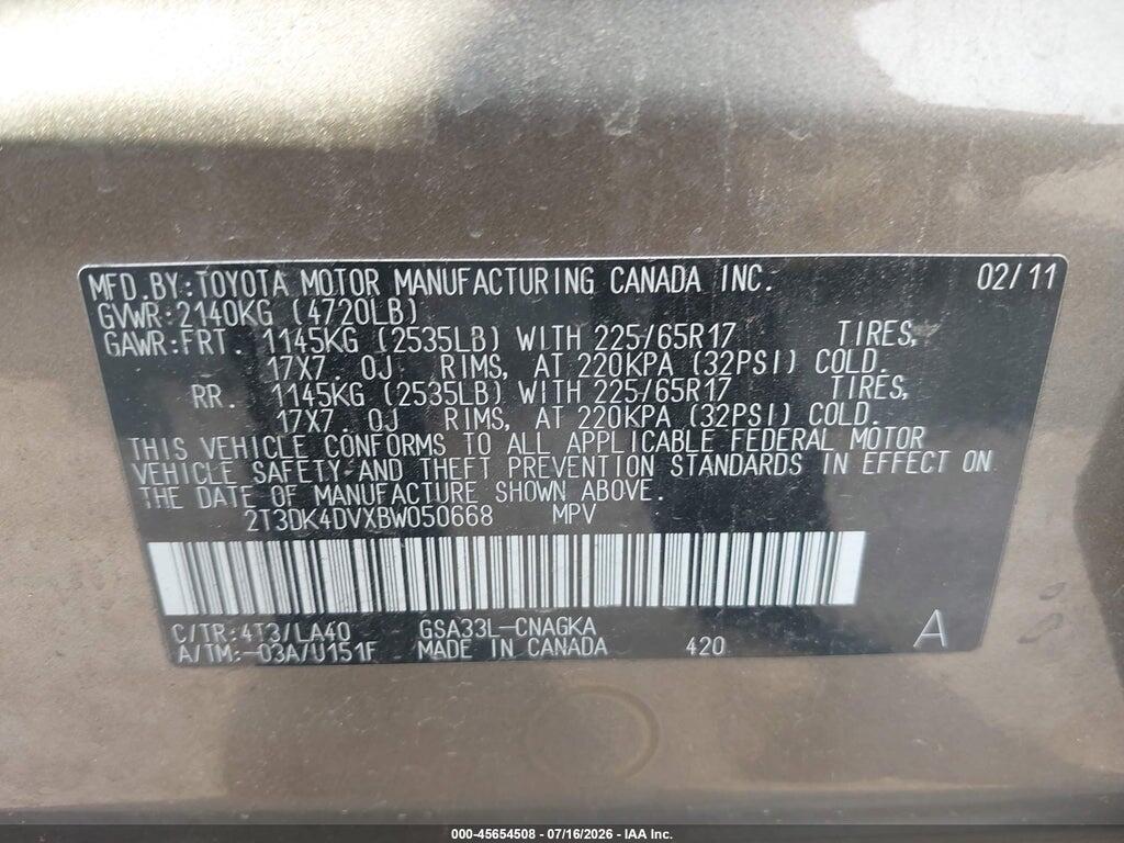 2T3DK4DVXBW050668 2011 TOYOTA RAV4 photo no. 9