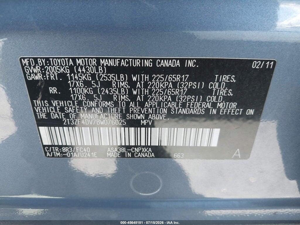 2T3ZF4DV7BW076025 2011 TOYOTA RAV4 photo no. 9
