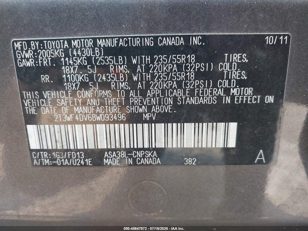 2T3WF4DV6BW093496 2011 TOYOTA RAV4 photo no. 9