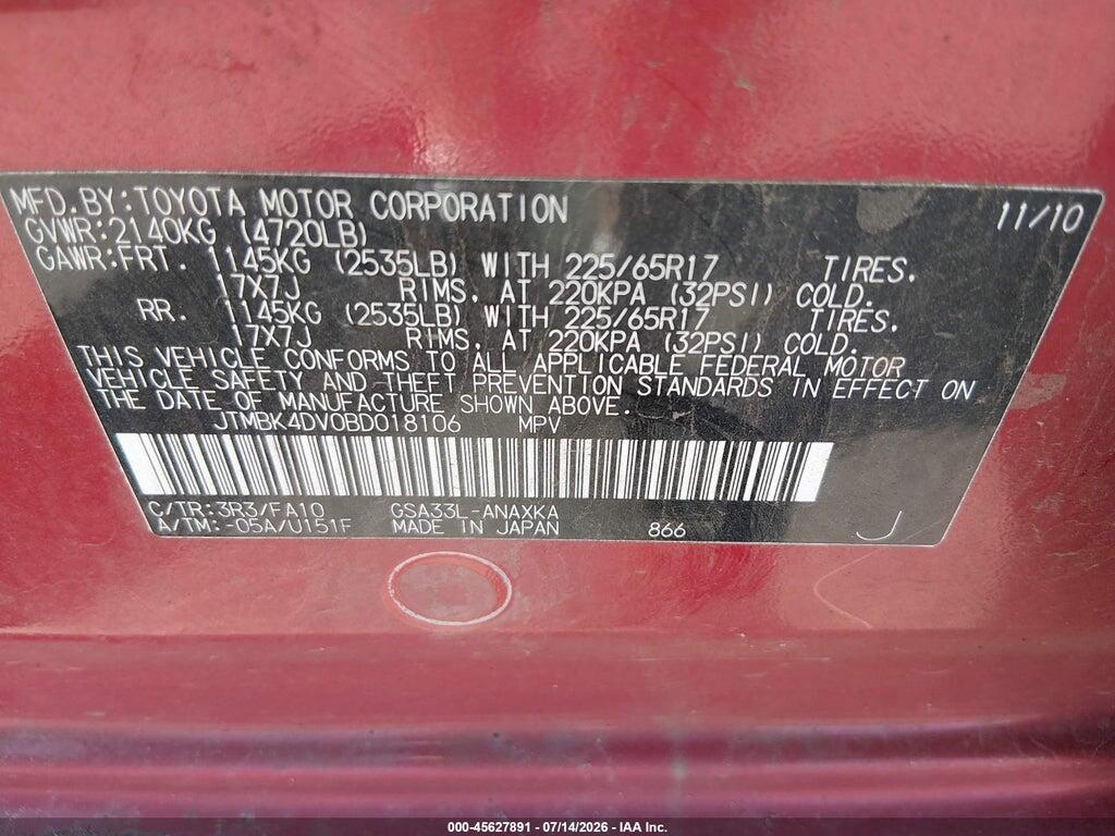 JTMBK4DV0BD018106 2011 TOYOTA RAV4 photo no. 9