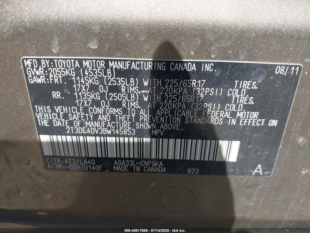 2T3DF4DV3BW145853 2011 TOYOTA RAV4 photo no. 9