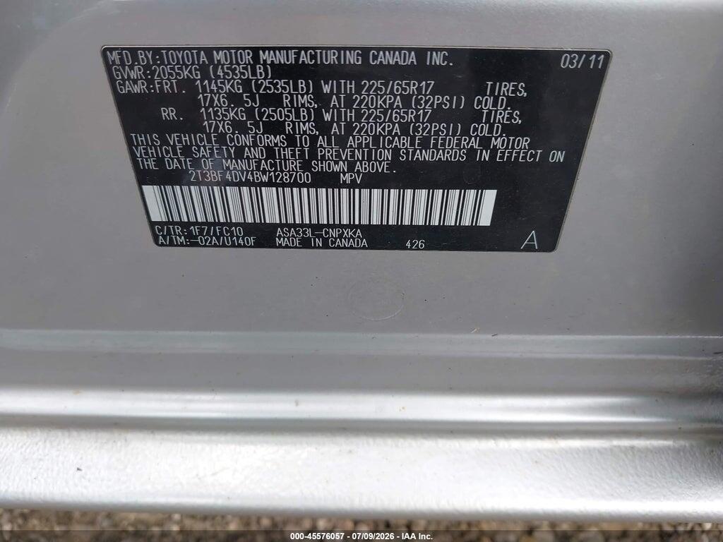 2T3BF4DV4BW128700 2011 TOYOTA RAV4 photo no. 9