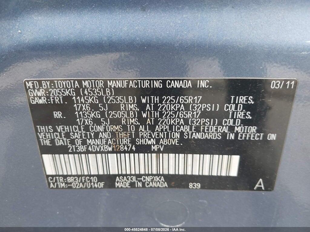 2T3BF4DVXBW128474 2011 TOYOTA RAV4 photo no. 9