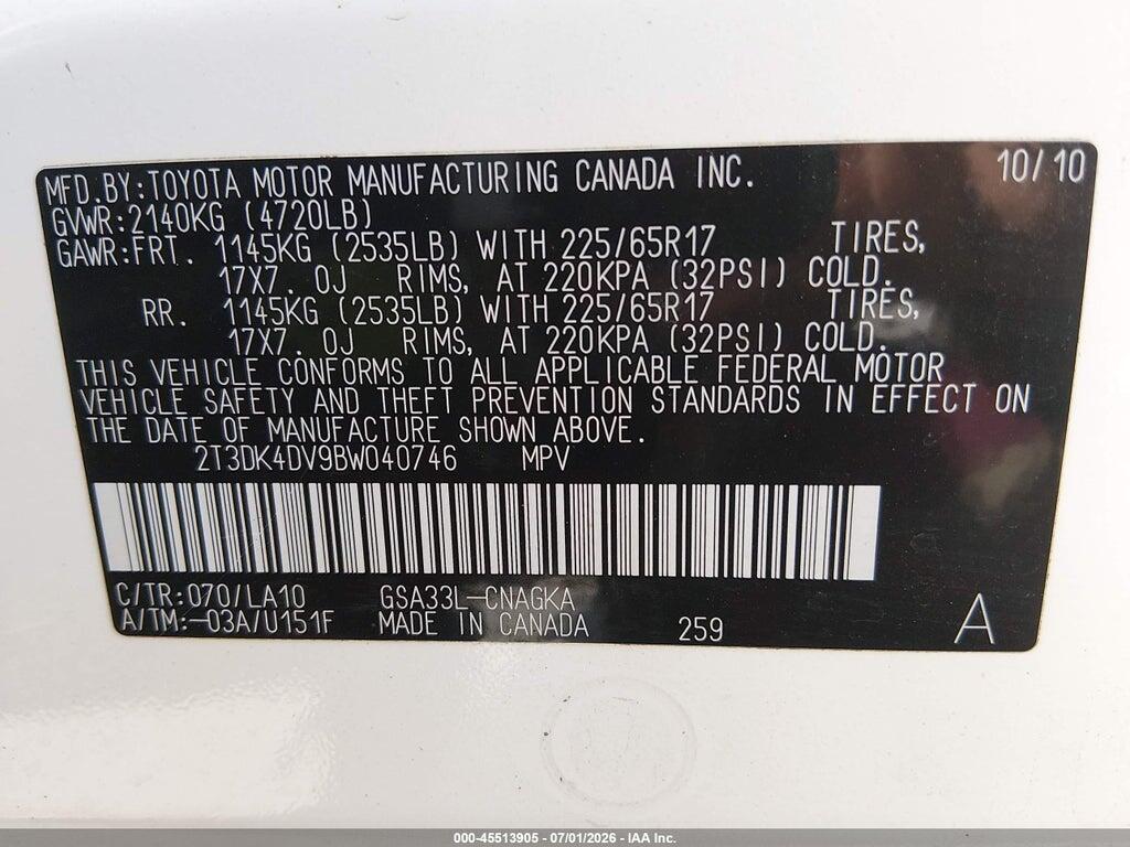 2T3DK4DV9BW040746 2011 TOYOTA RAV4 photo no. 9