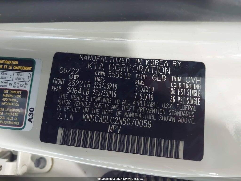 KNDC3DLC2N5070059 2022 KIA EV6 photo no. 9