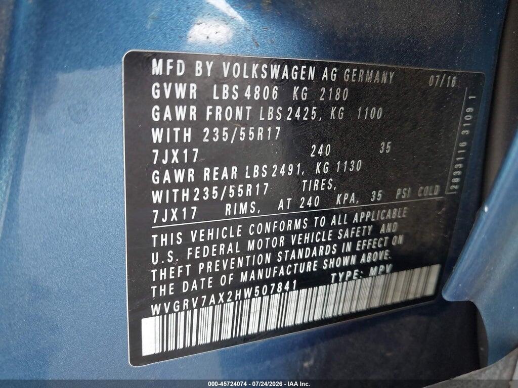 WVGRV7AX2HW507841 2017 VOLKSWAGEN TIGUAN photo no. 9
