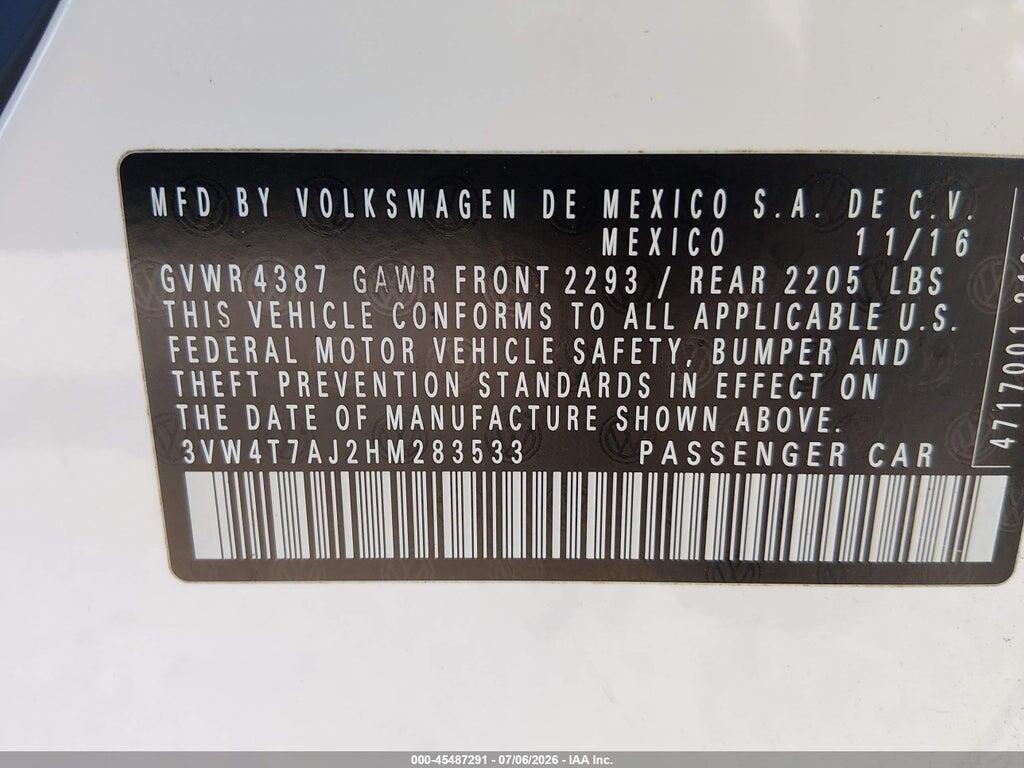 3VW4T7AJ2HM283533 2017 VOLKSWAGEN JETTA photo no. 9