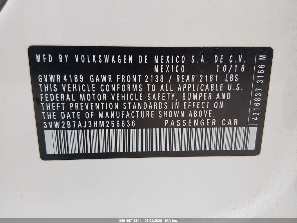 3VW2B7AJ3HM256836 2017 VOLKSWAGEN JETTA photo no. 9