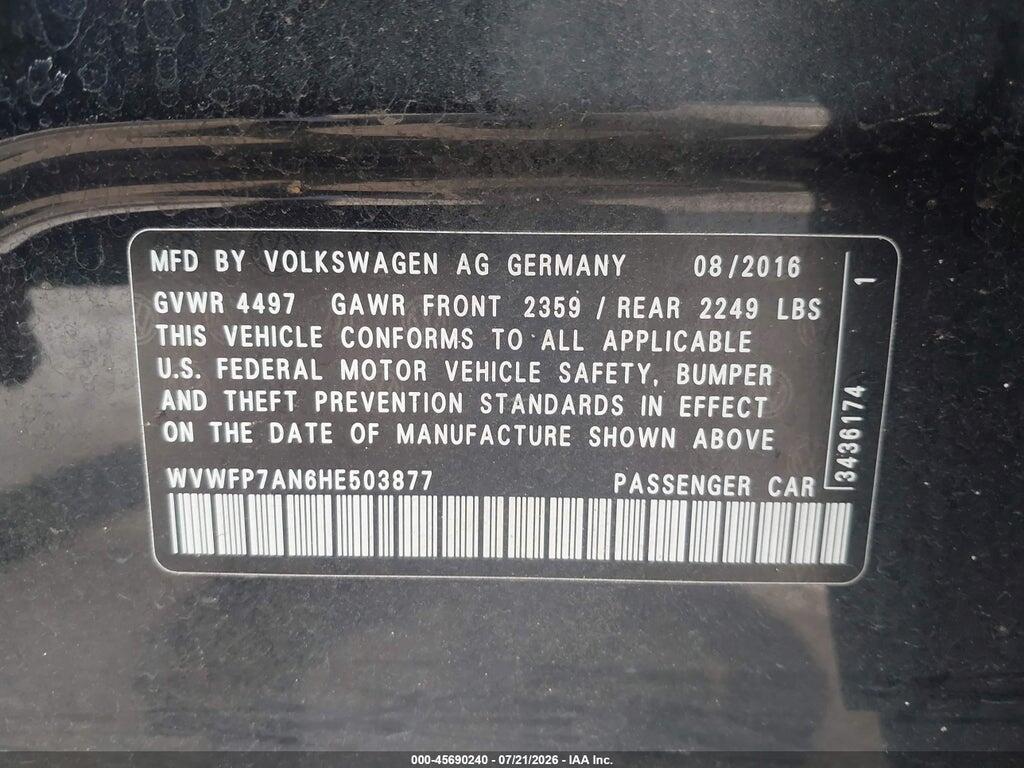 WVWFP7AN6HE503877 2017 VOLKSWAGEN CC photo no. 9