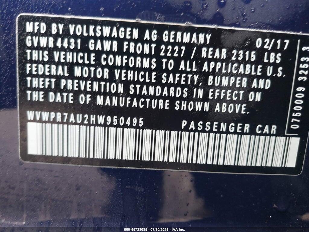 WVWPR7AU2HW950495 2017 VOLKSWAGEN E-GOLF photo no. 9