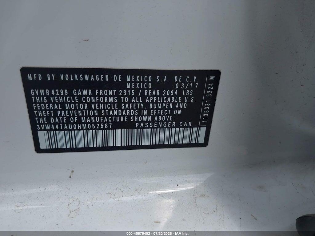 3VW447AU0HM052587 2017 VOLKSWAGEN GOLF GTI photo no. 9