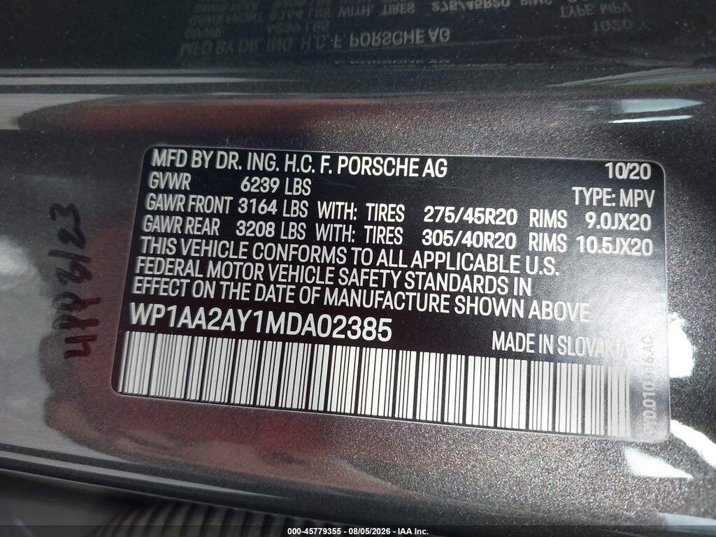 WP1AA2AY1MDA02385 2021 PORSCHE CAYENNE photo no. 9