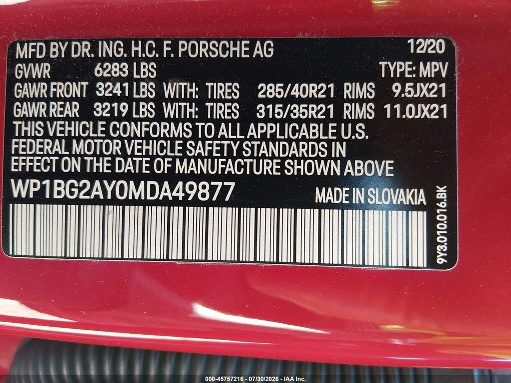 WP1BG2AY0MDA49877 2021 PORSCHE CAYENNE COUPE photo no. 9