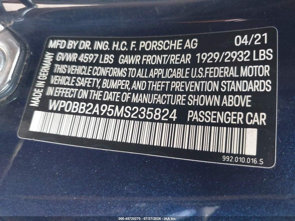 WP0BB2A95MS235824 2021 PORSCHE 911 photo no. 9