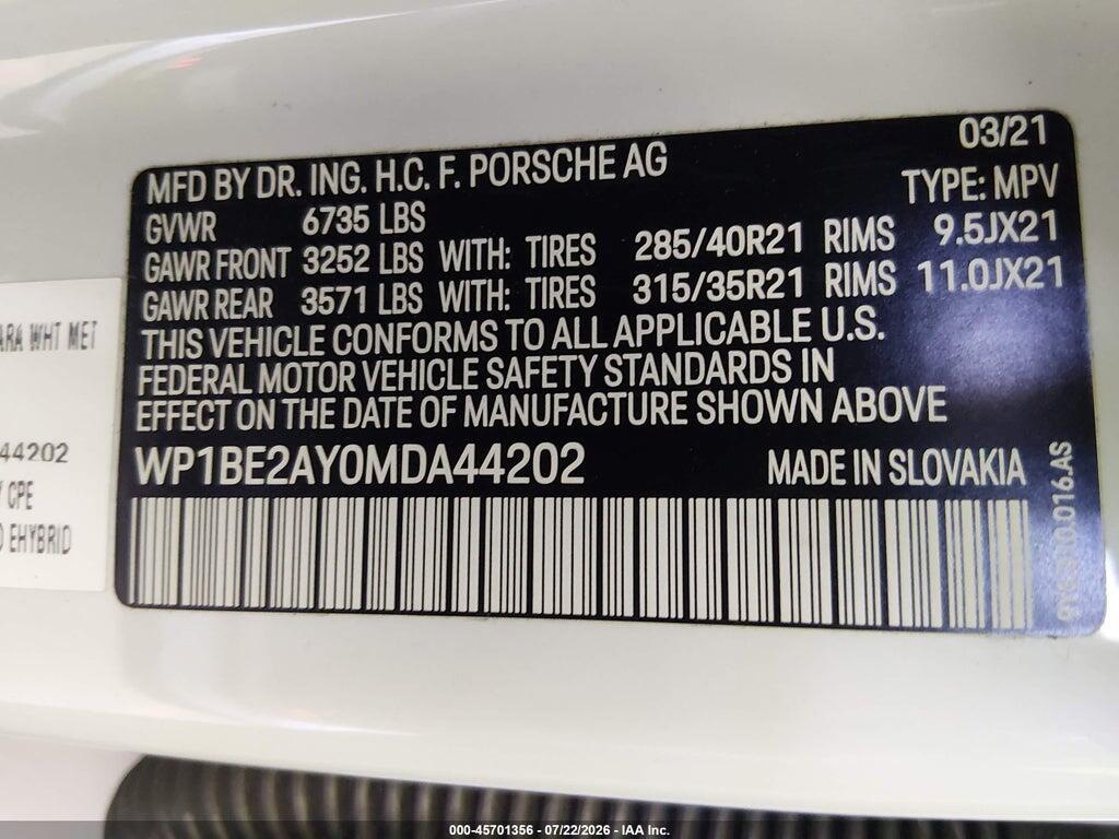 WP1BE2AY0MDA44202 2021 PORSCHE CAYENNE E-HYBRID COUPE photo no. 9
