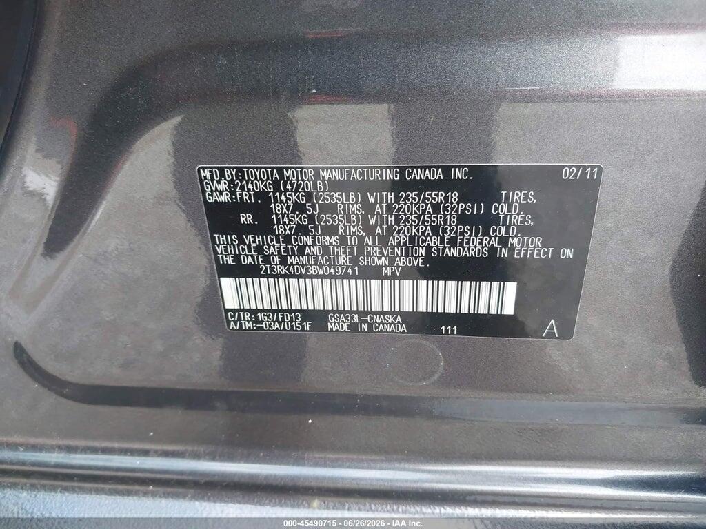 2T3RK4DV3BW049741 2011 TOYOTA RAV4 photo no. 9