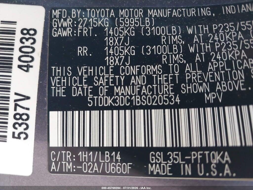 5TDDK3DC1BS020534 2011 TOYOTA SIENNA photo no. 9