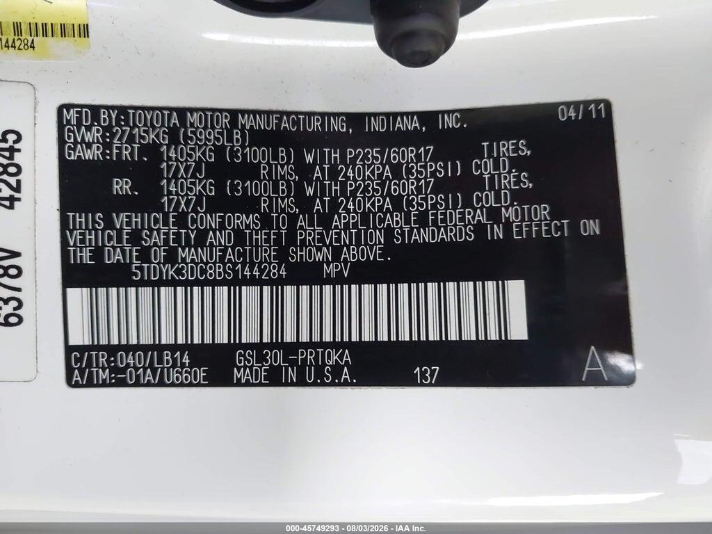 5TDYK3DC8BS144284 2011 TOYOTA SIENNA photo no. 9