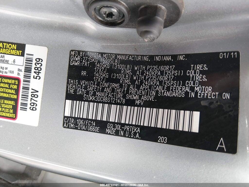 5TDKK3DC8BS121478 2011 TOYOTA SIENNA photo no. 9