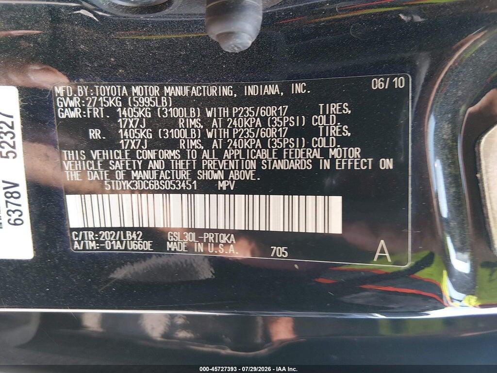 5TDYK3DC6BS053451 2011 TOYOTA SIENNA photo no. 9