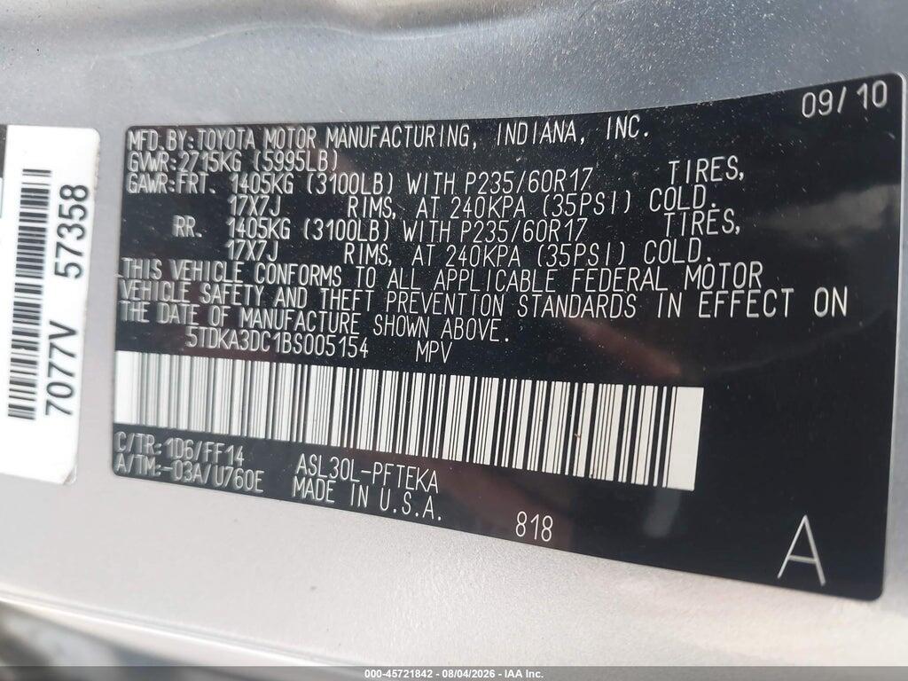5TDKA3DC1BS005154 2011 TOYOTA SIENNA photo no. 9