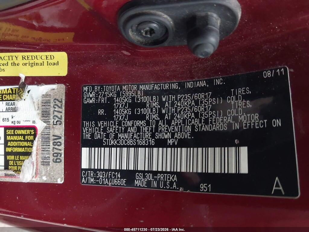 5TDKK3DC8BS168316 2011 TOYOTA SIENNA photo no. 9