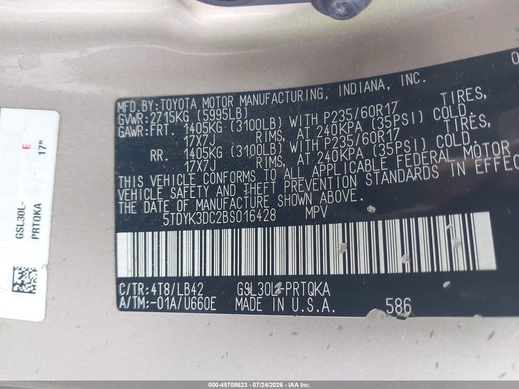 5TDYK3DC2BS016428 2011 TOYOTA SIENNA photo no. 9