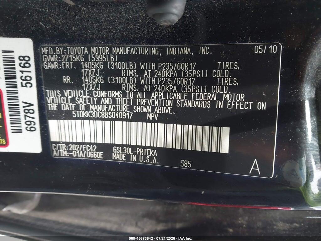 5TDKK3DC8BS040917 2011 TOYOTA SIENNA photo no. 9