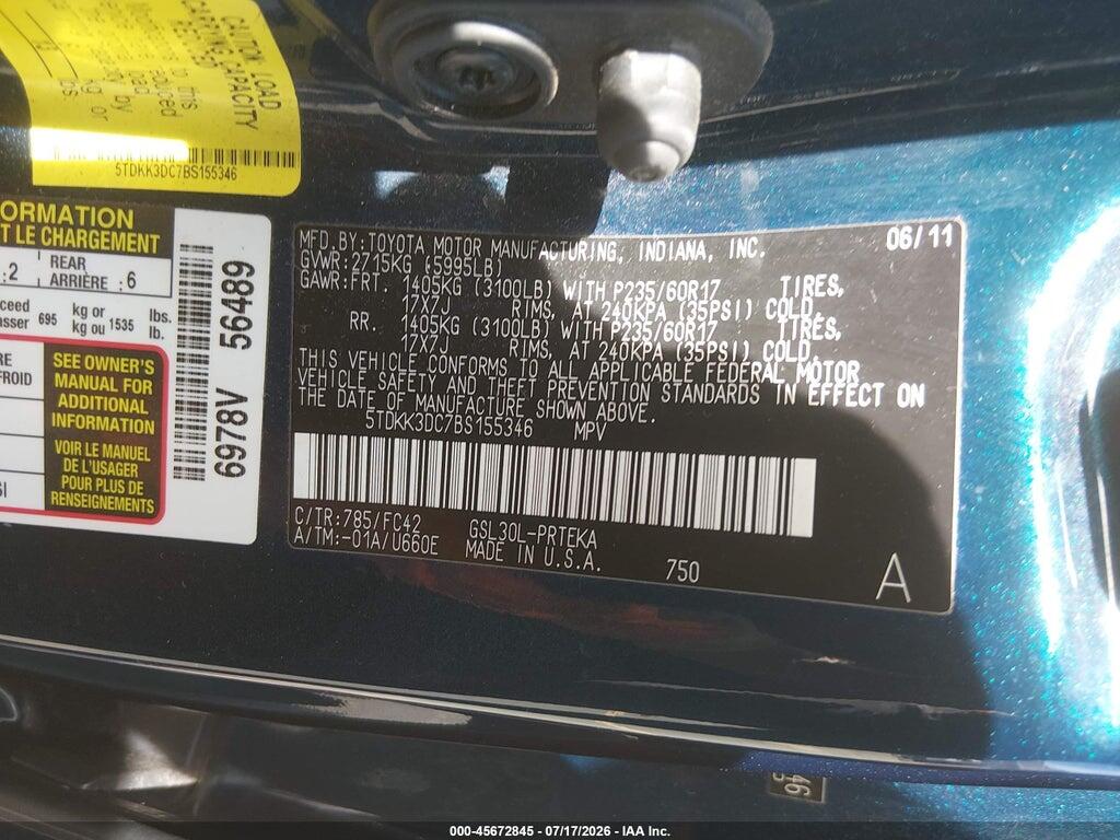 5TDKK3DC7BS155346 2011 TOYOTA SIENNA photo no. 9