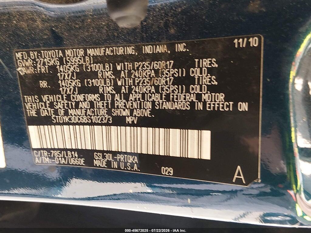 5TDYK3DC6BS102373 2011 TOYOTA SIENNA photo no. 9