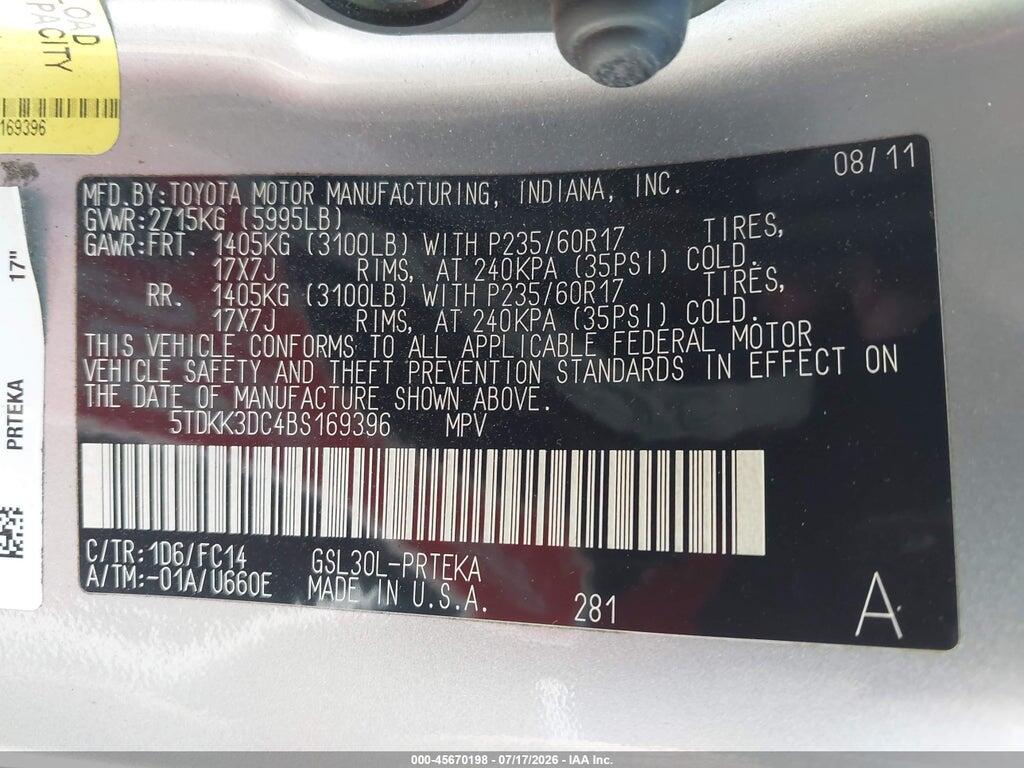 5TDKK3DC4BS169396 2011 TOYOTA SIENNA photo no. 9