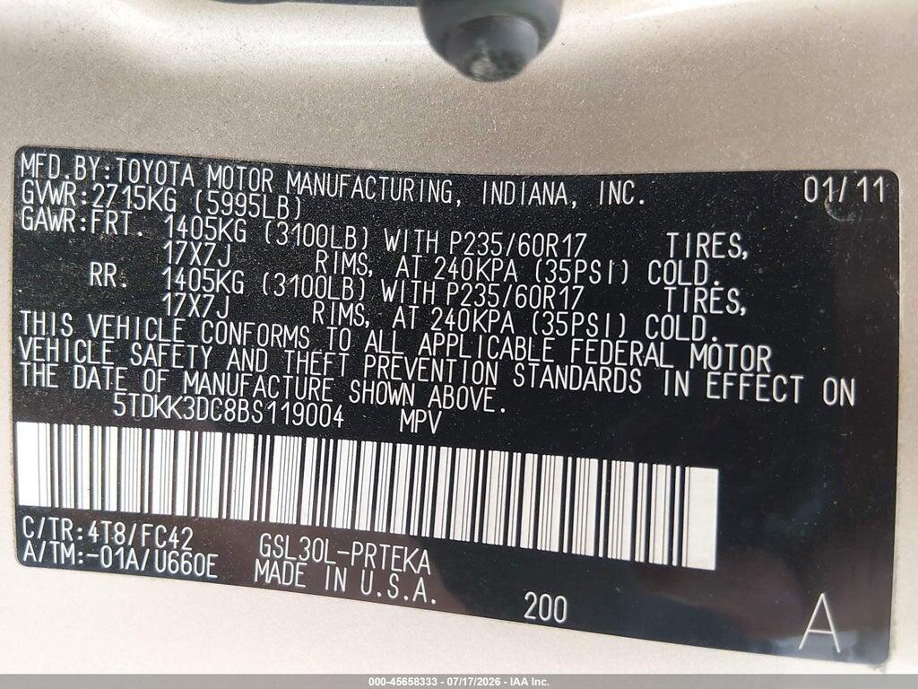 5TDKK3DC8BS119004 2011 TOYOTA SIENNA photo no. 9