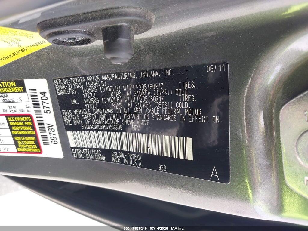 5TDKK3DC6BS156309 2011 TOYOTA SIENNA photo no. 9