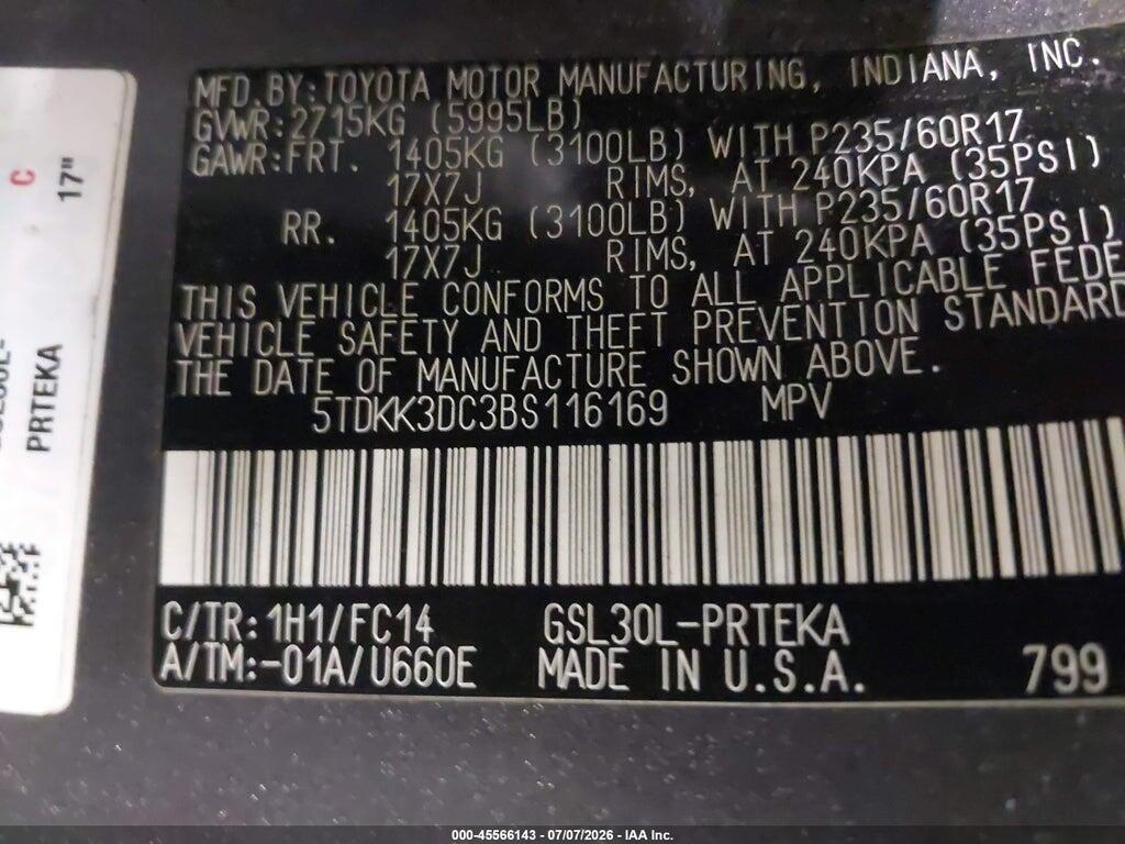 5TDKK3DC3BS116169 2011 TOYOTA SIENNA photo no. 9