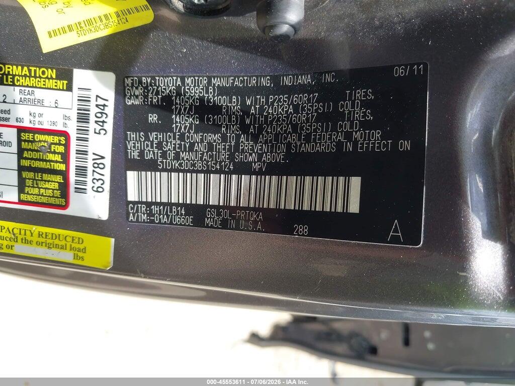 5TDYK3DC3BS154124 2011 TOYOTA SIENNA photo no. 9