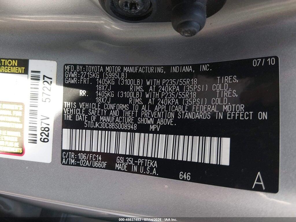 5TDJK3DC8BS008948 2011 TOYOTA SIENNA photo no. 9