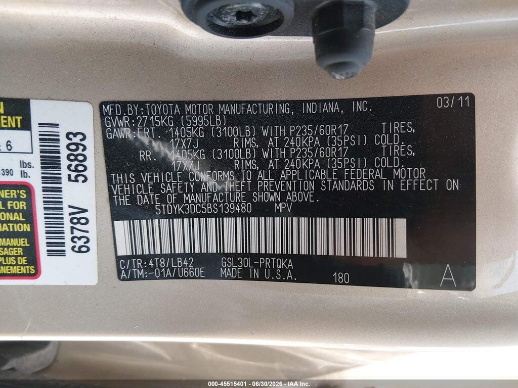 5TDYK3DC5BS139480 2011 TOYOTA SIENNA photo no. 9