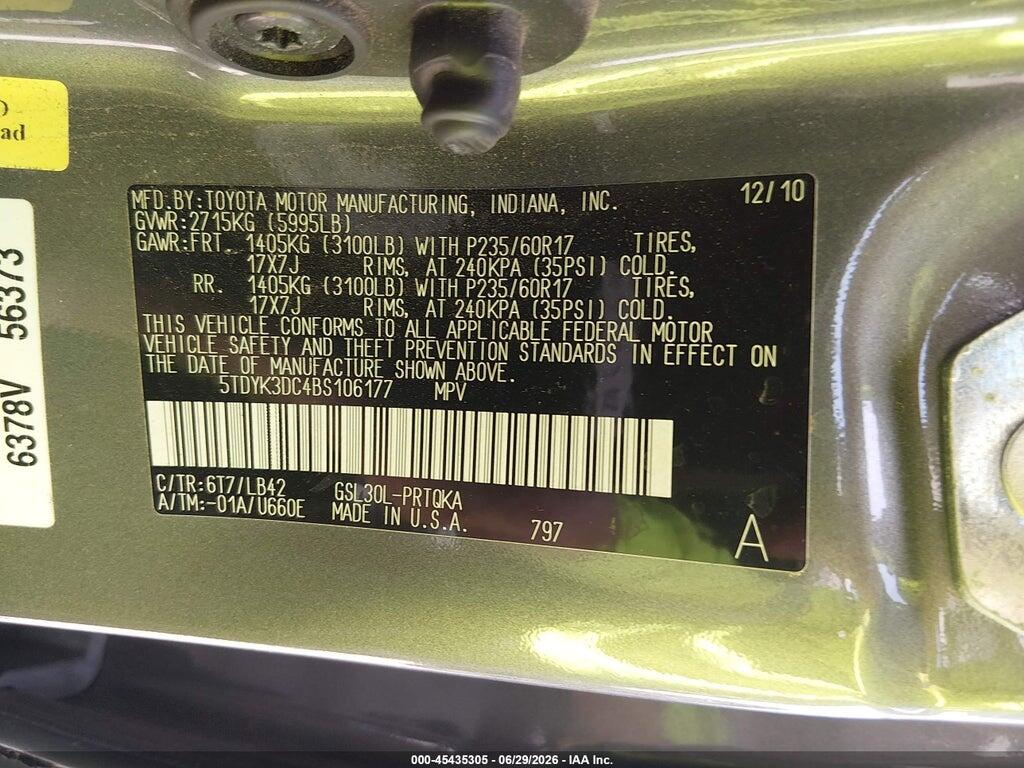 5TDYK3DC4BS106177 2011 TOYOTA SIENNA photo no. 9
