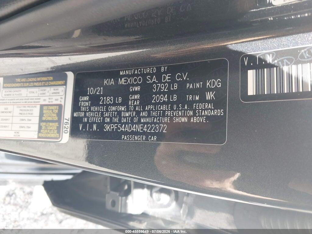 3KPF54AD4NE422372 2022 KIA FORTE photo no. 9