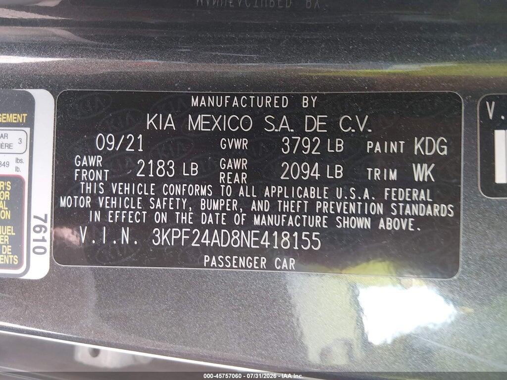3KPF24AD8NE418155 2022 KIA FORTE photo no. 9