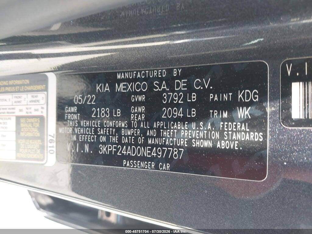 3KPF24AD0NE497787 2022 KIA FORTE photo no. 9