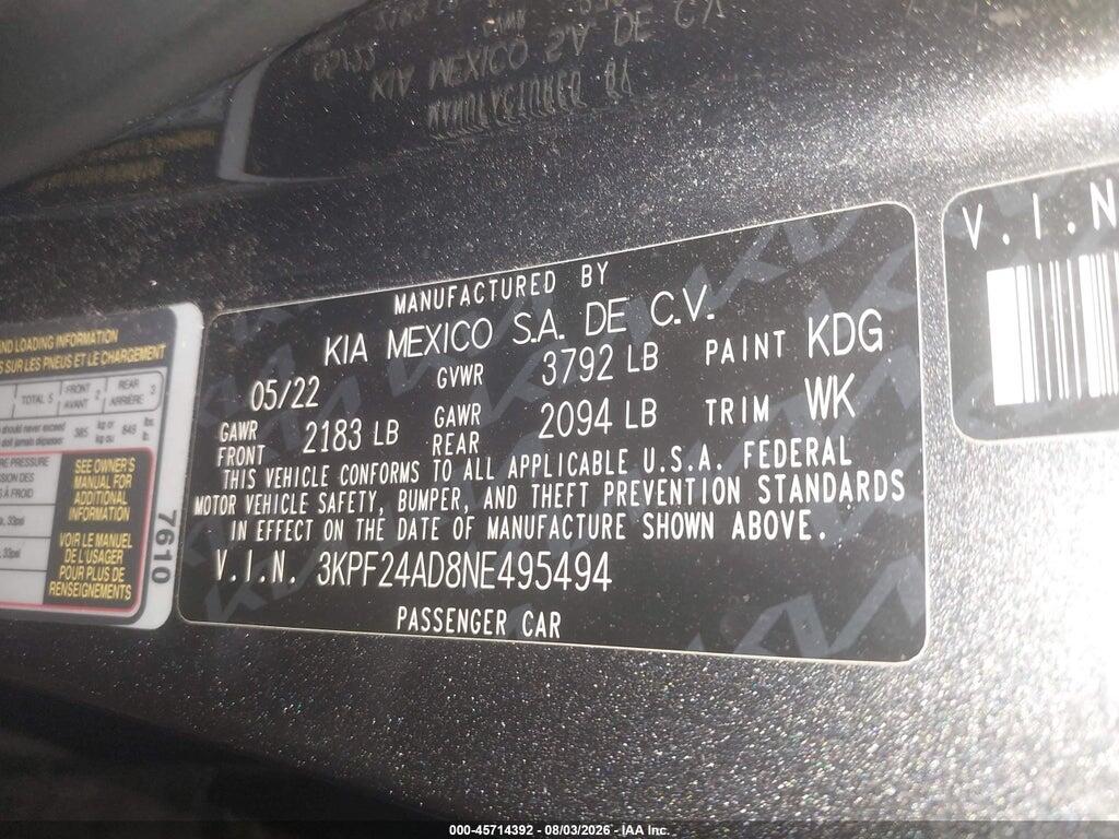 3KPF24AD8NE495494 2022 KIA FORTE photo no. 9